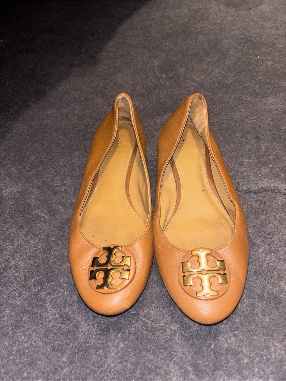 Tory Burch Tan Leather Miller Logo Ballet Flats